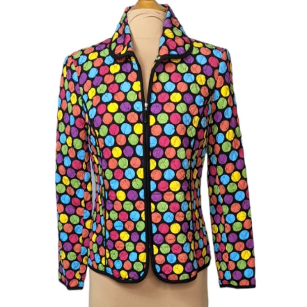 RQT Lightweight Quilted Zip Up Long Sleeve Jacket Black with Multi Color Size S